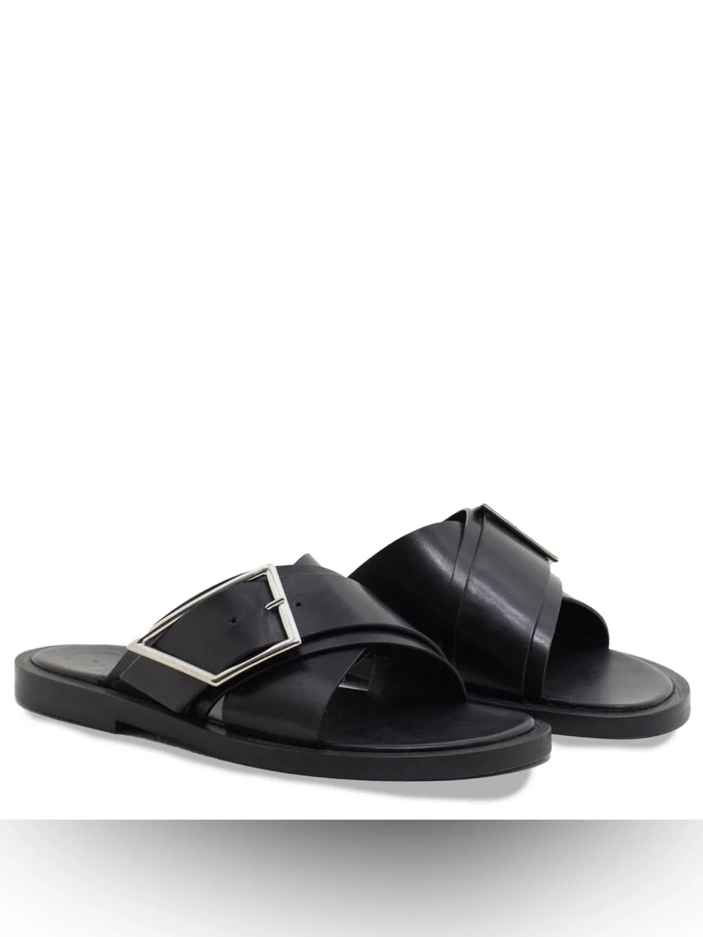 CLOSED Black Leather Double Strap Buckle Slide Sandals Size 38